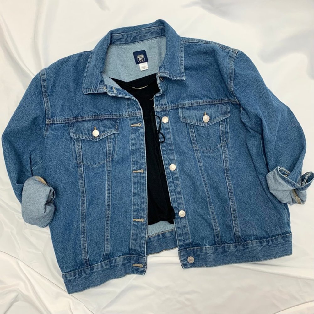 Route 66 Denim Jacket Medium Wash w/ Laced Detail on Back Size Large